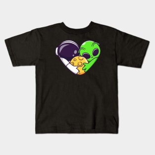 Cute Astronaut And Alien Couple Hug Moon Cartoon Kids T-Shirt